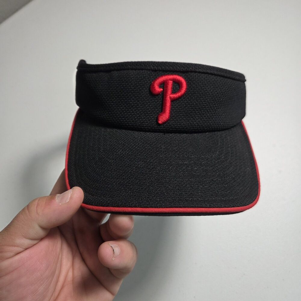 ​Vintage Y2K Nike Team MLB Philadelphia Phillies Visor Hat Black Red Swoosh OSFA